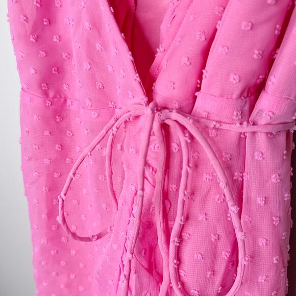 NEW NWT Lulus Effortlessly Easy Pink Swiss Dot High-Low Midi Wrap Dress Medium - Picture 6 of 8